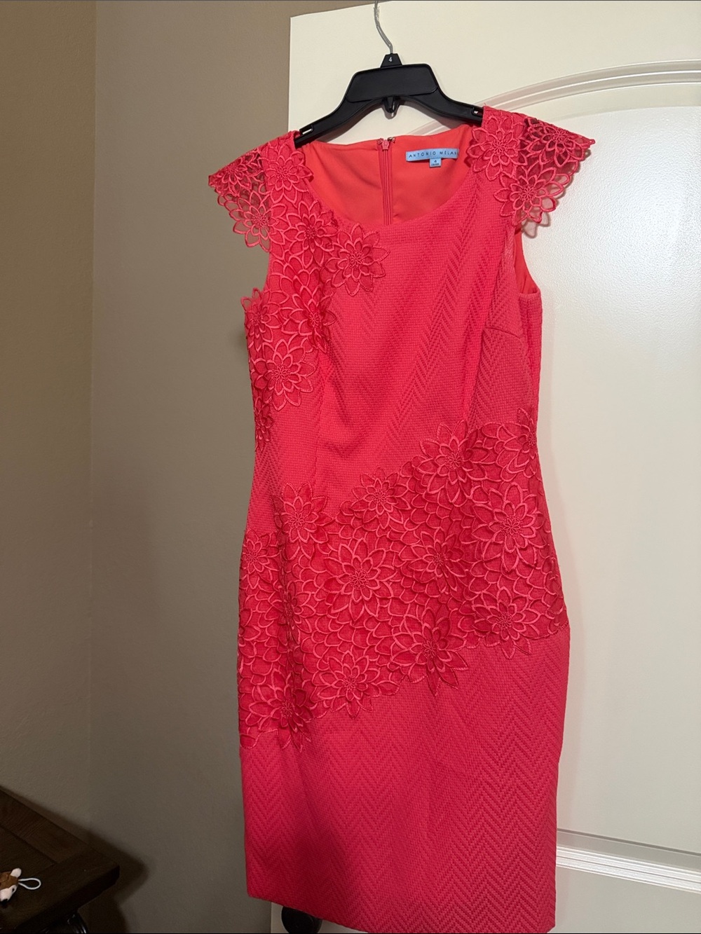 ANTONIO MELANI Coral Floral Lace Midi Dress